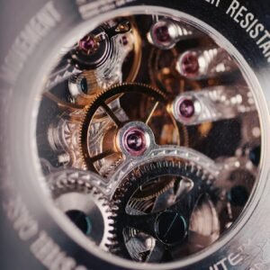 Detailed macro shot of watch gears showing precision engineering.