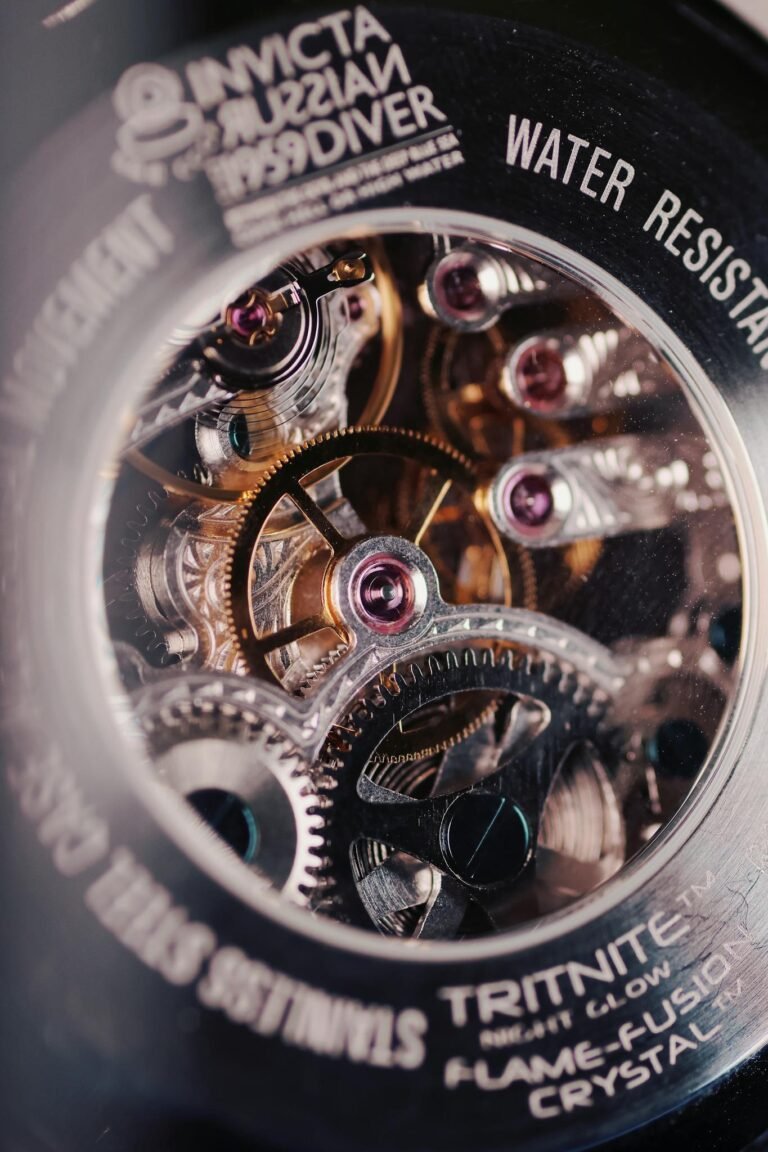 Detailed macro shot of watch gears showing precision engineering.
